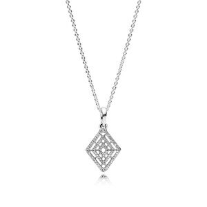 Pandora Silver Pave Geometric Pendant Necklace